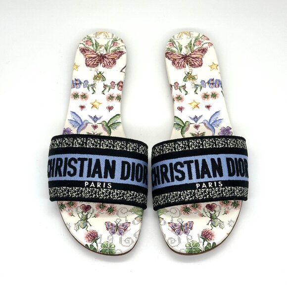 DIOR DWAY Amour 1947 Toile de Jouy Papillo Flat Slides Mules Sandals Shoes - Picture 8 of 16